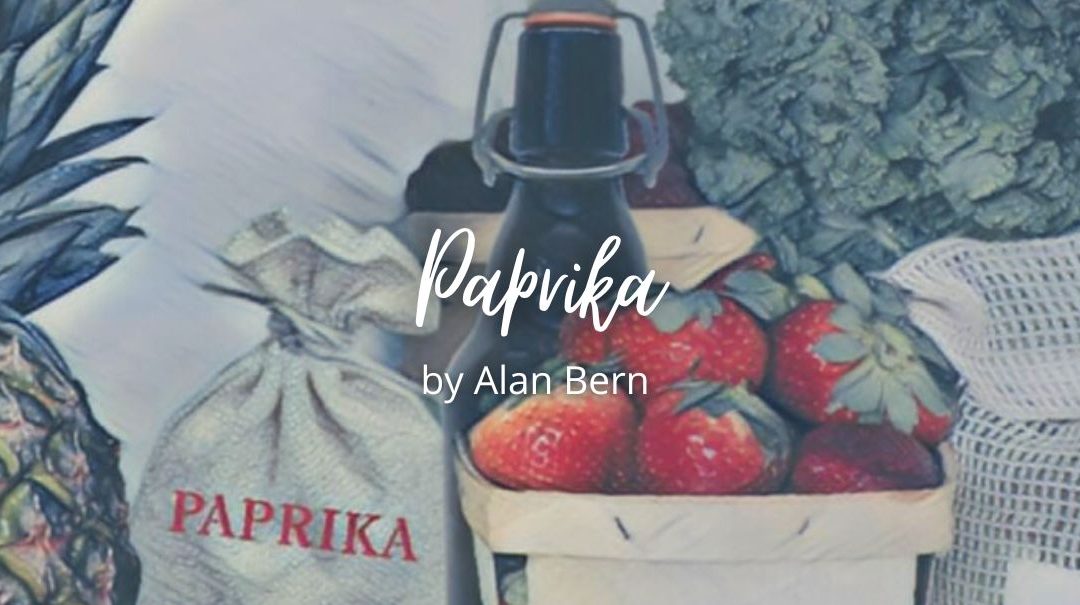 fridge shelf with paprika in a white bag, strawberries and more